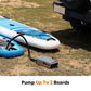 Outdoor Master Cachalot Plug-in 12V electric stand-up paddleboard air pump with full set of nozzle attachments good price that can pump up to two boards in ten minutes.