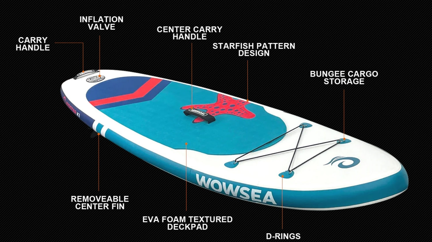 WOWSEA SUP Kidstar K1 9' Affordable Inflatable Kids SUP Paddleboard Package Features